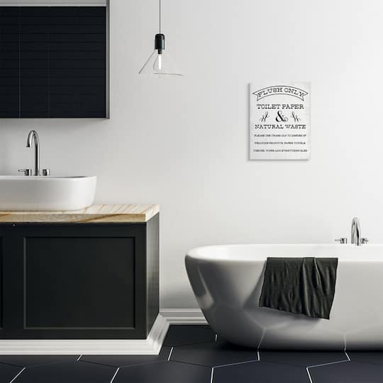 Stupell Industries Flush Only Toilet Paper Rustic Bathroom Sign Canvas Wall Art